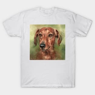 Painting of a Dachshund with a Red Coat T-Shirt